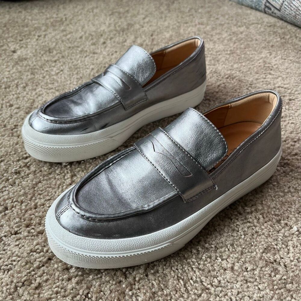 VTG J/Slides Gigi JS Pewter Leather Platform Loafer Sneaker 10 Slip On - Picture 8 of 11